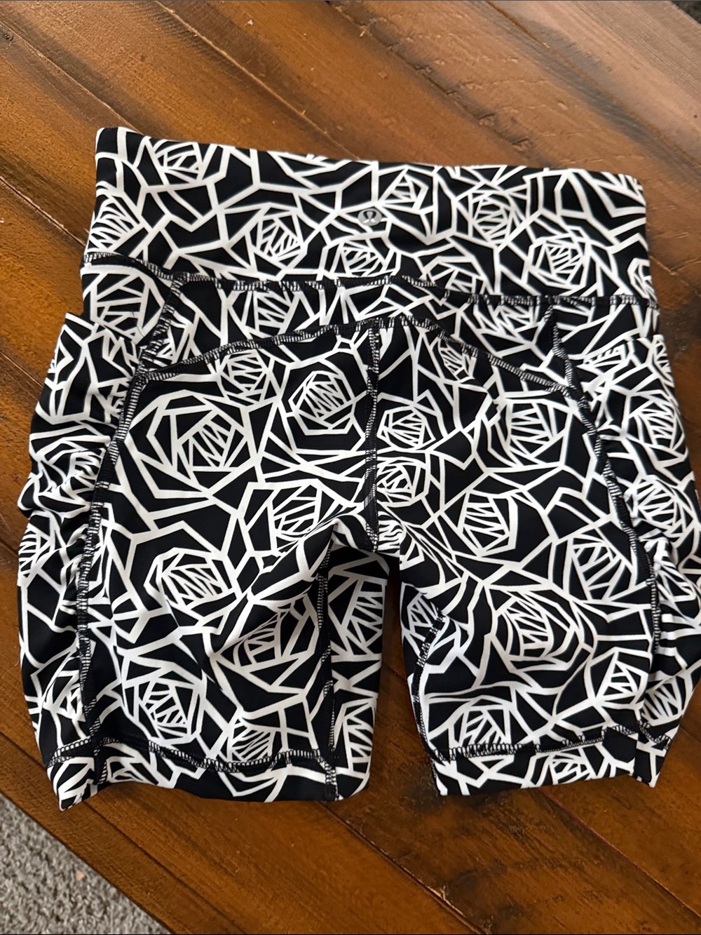 lululemon athletica Black & White Geometric Floral Bike Shorts